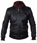 MEN’S BLACK BOMBER HOODED LEATHER JACKET