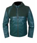 ARROW STEPHEN AMELL GREEN HOODED LEATHER JACKET