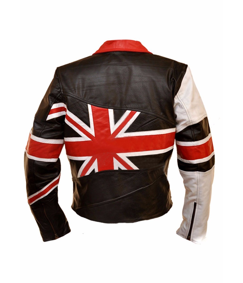 Union jack british flag faux leather jacket.