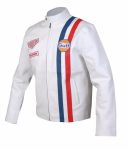 STEVE MCQUEEN LE MANS GULF LEATHER JACKET IN WHITE
