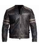 MEN’S BIKER BLACK RETRO VINTAGE MOTORCYCLE DISTRESSED LEATHER JACKET