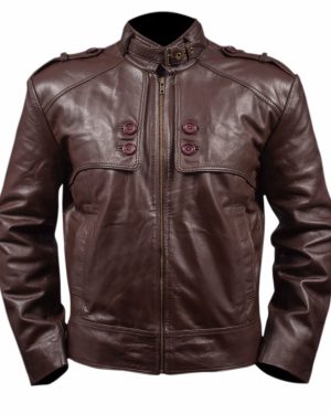 SLIM FIT FAUX LEATHER JACKET WITH REMOVEABLE COLLAR BELT
