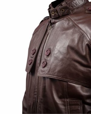 SLIM FIT FAUX LEATHER JACKET WITH REMOVEABLE COLLAR BELT