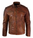 MEN’S BIKER VINTAGE CAFE RACER MOTORCYCLE DISTRESSED BROWN LEATHER JACKET