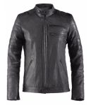 MEN’S RETRO BLACK STRIPES LEATHER JACKET IN BIKER STYLE