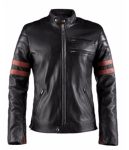 FIGHT CLUB RETRO HYBRID MAYHEM RED STRIPES LEATHER JACKET IN BIKER STYLE