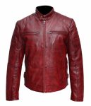 MAROON SHEEP WAX BIKER LEATHER JACKET