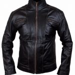 RIVET BLACK LEATHER JACKET WITH DISTRESSED FADED SEAMS IN BIKER STYLE
